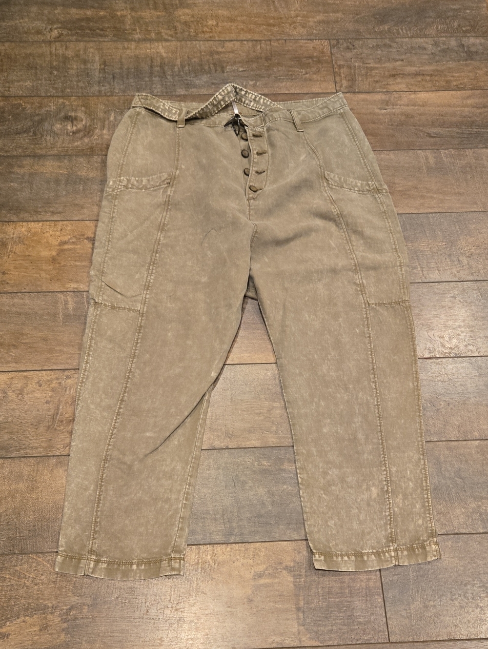 Women's Olive Utility Button-Fly Pants